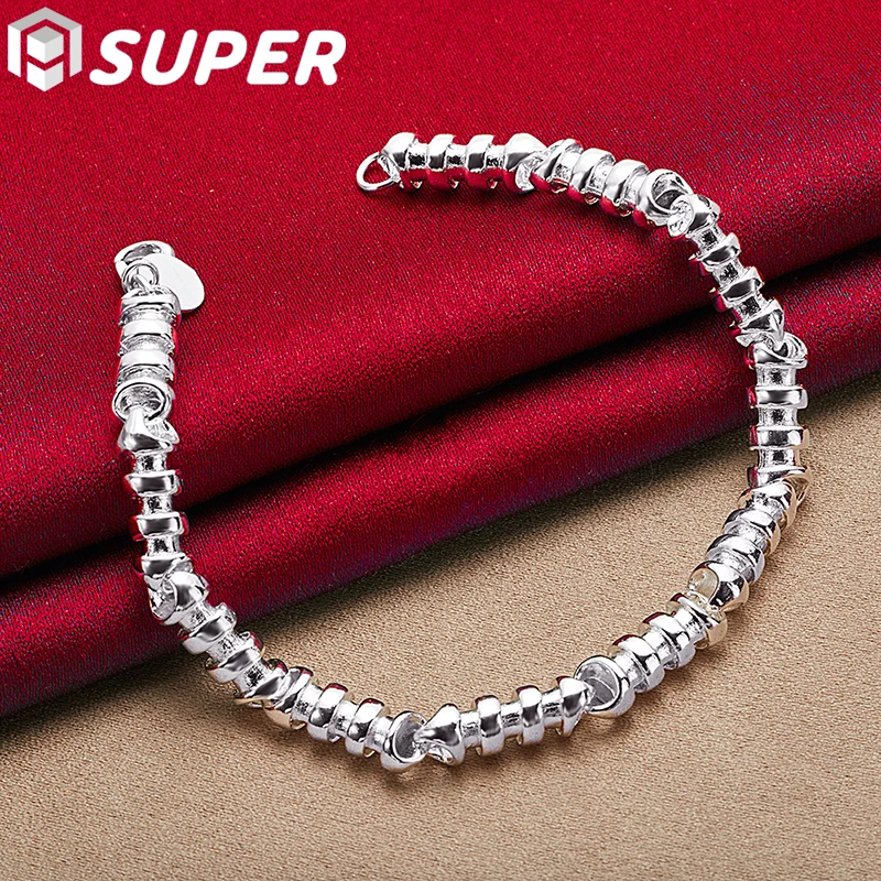

925 Sterling Silver Bamboo Joint Chain Bracelet For Women Man Wedding Engagement Party Fashion Jewelry