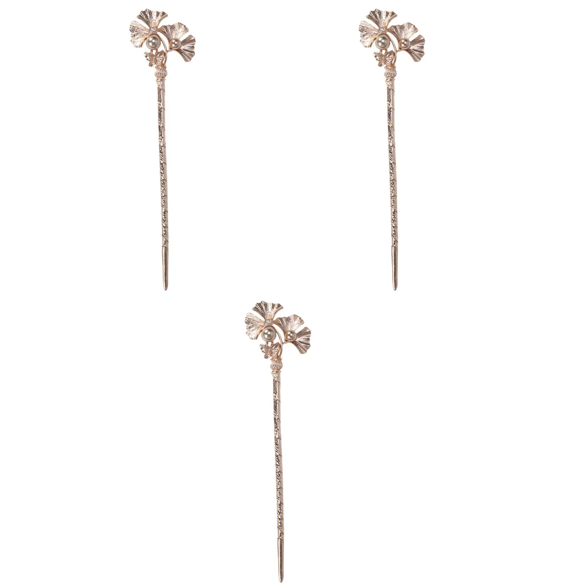

3pcs Vintage Hair Chopsticks Hair Decor Ginkgo Leaf Retro Hairpin Hair Clip Hair Stick (Brown)