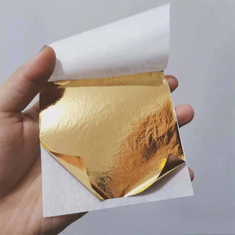 100Pcs 9Cm Individually Packaged Imitation Gold Silver Leaf Foil Papers for DIY Epoxy Resin Craft Nail Art Jewelry Making