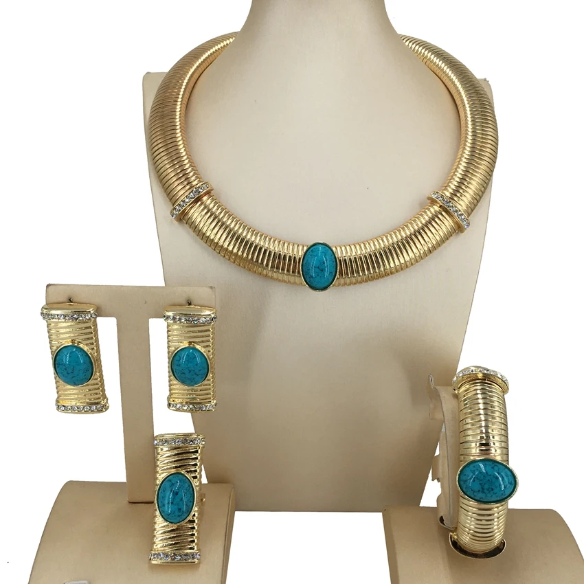 

Yuminglai Brazilian 24K Italian Stone Design Jewelry Dubai Gold Plated Elegant Jewelry for Women FHK15106