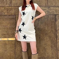 brand design all over the sky star contrast printed sleeveless dress spring summer 2022 woman dress plus size dress white dress