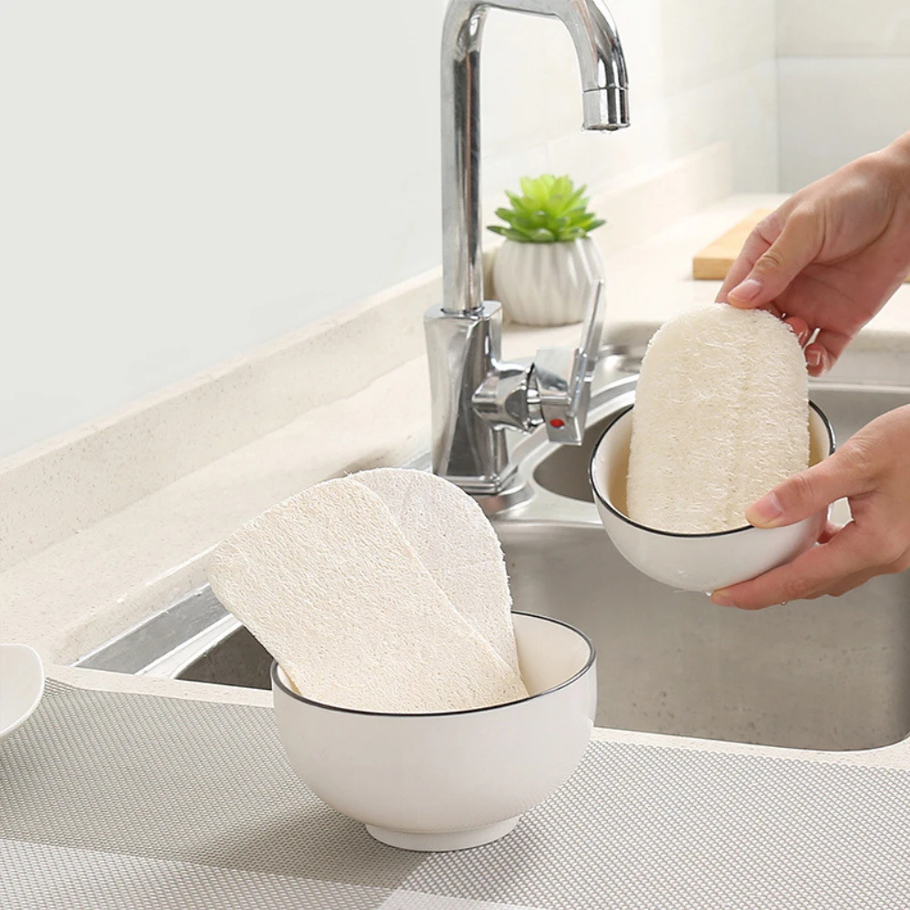 

5Pcs Natural Luffa Sponge Dish Washing Cloth Loofah Scrub Pad Dish Pot Scrubber Sponge Kitchen Household Clean Brushes Pad