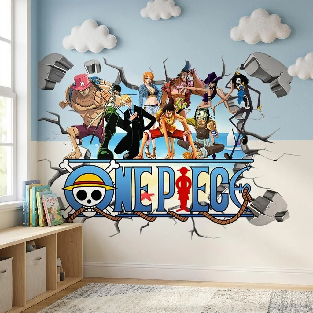 Фото Мультяшные 3D-наклейки на стену с Луффи из One Piece для детской комнаты, декор для дома и спальни, самоклеящиеся наклейки с персонажами из фильма №2