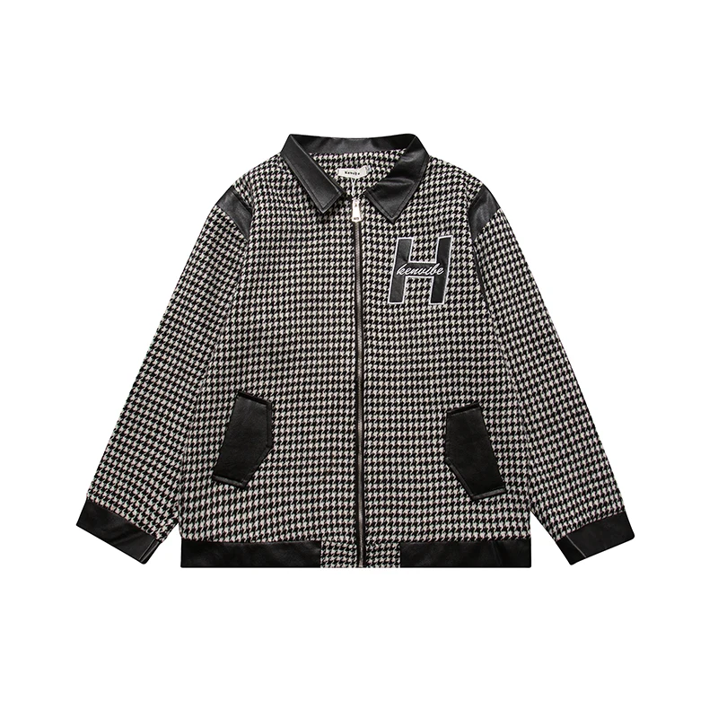 

Retro Lapel Spliced Checkered Embroidery Mens Casual Jackets High Street Pockets Patchwork Oversized Loose Autumn Winter Coat