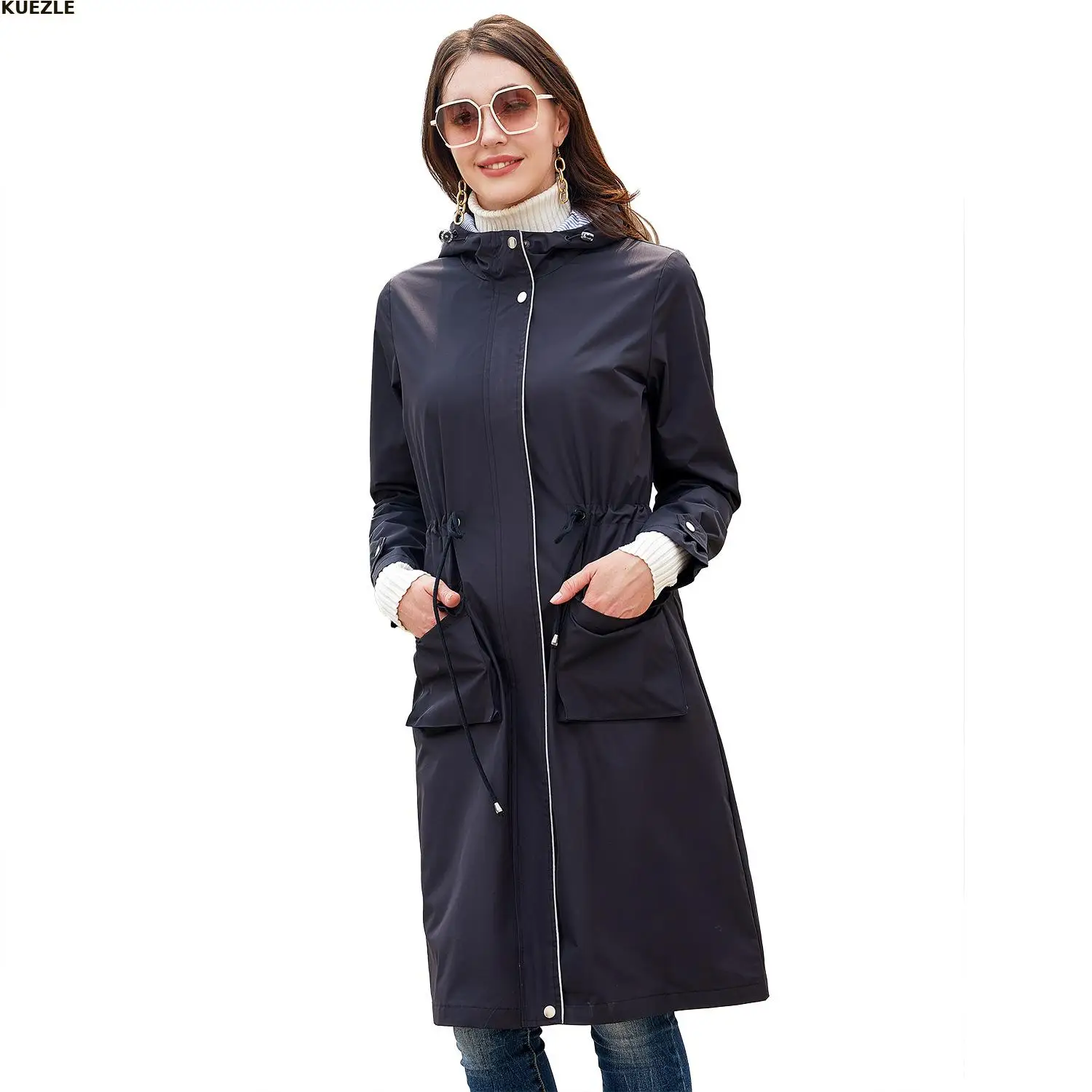 

MISS COATS 2022 Women Single Breasted 100% Polyester Long Trench Coat Military Style Elegant Raincoat Windbreaker Manteau Femme