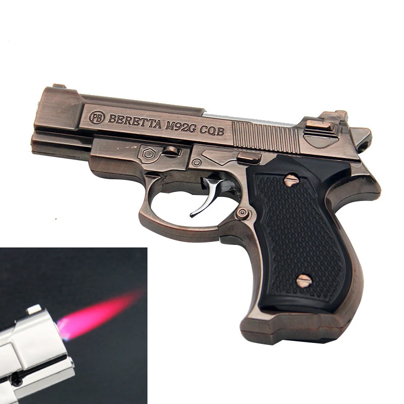 

Personality Creative Pistol Shape Lighter Metal Body Turbocharged Red Flame Jet Lighter Men'S Small Gift And Collection