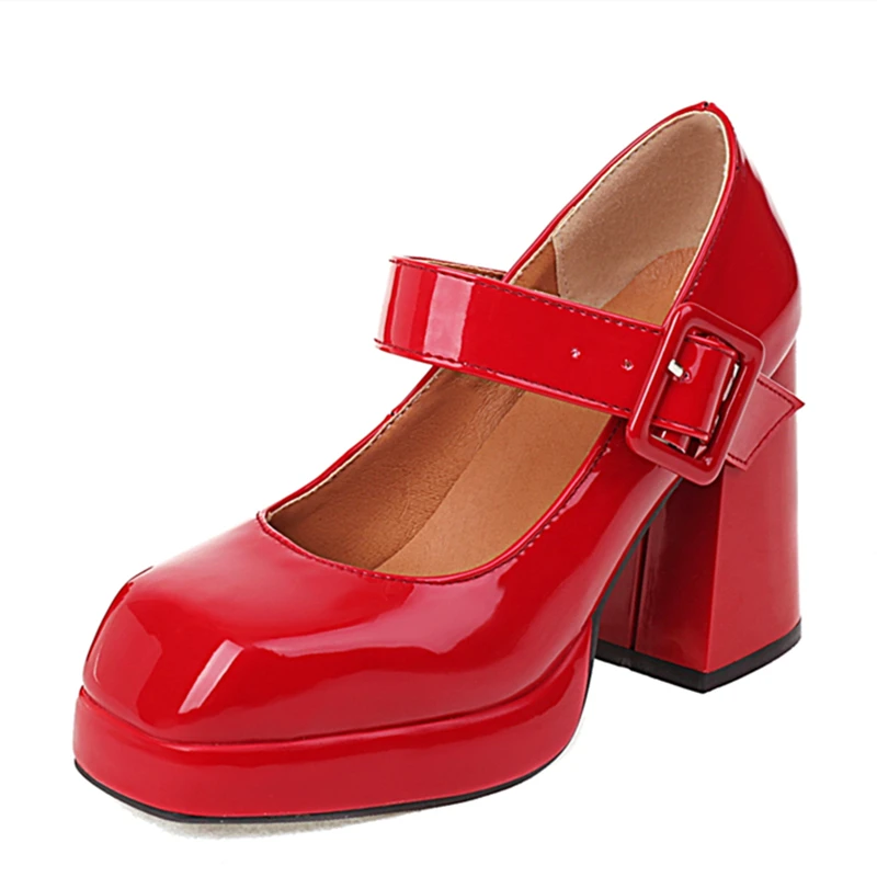 

2023 New Fashion Punk High Heels Pumps Shoe Woman Platform Red White Black Women's Heels Mary Jane Party Office Shoes Large Size