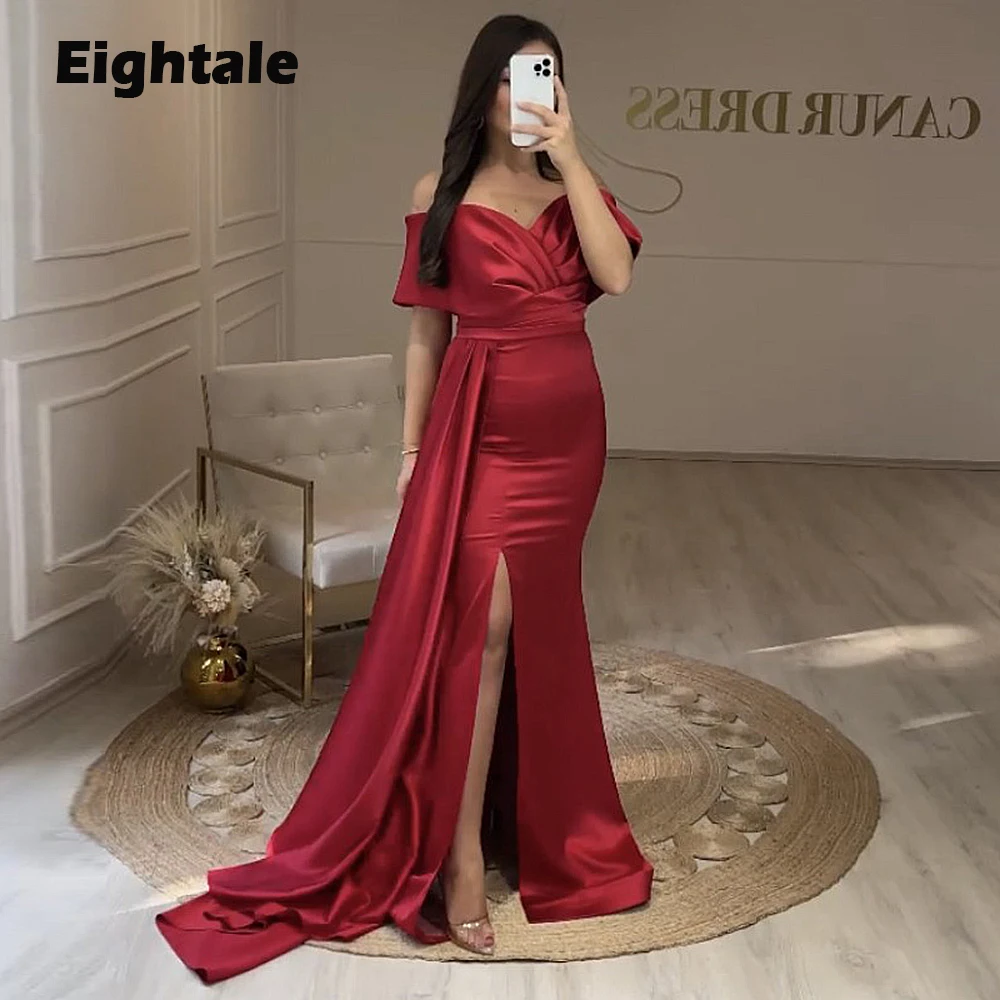 

Платье Вечернее красное с открытыми плечами, разрезом сбоку