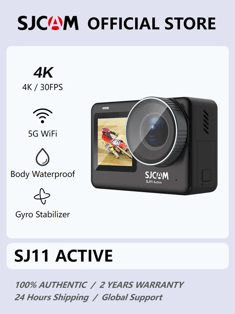 Экшн-камера SJCAM SJ11 Active с поддержкой 4K FHD, стабилизацией EIS, водонепроницаемая, с сенсорным экраном 2,33 дюйма и поддержкой Wi-Fi