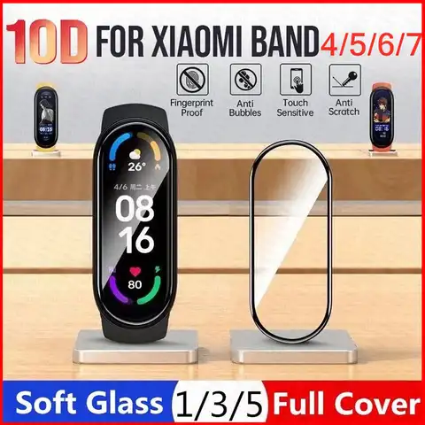 Защитное стекло для Xiaomi mi band 4 5 6 7 полное покрытие Защитная пленка для Miband 7 6 Чехол для смарт-часов Ремешок Браслет