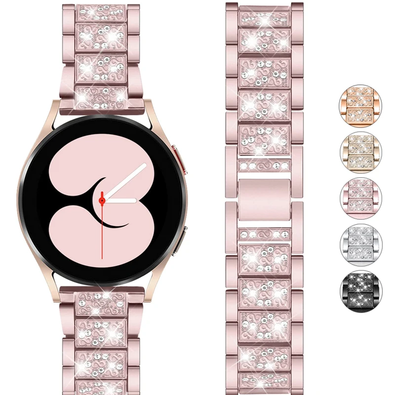 

22mm 20mm Women Bracelet for Samsung Galaxy Watch 4 3 Classic Band 42/46mm 41/45mm Diamond Metal Steel Strap for Active 2 40mm