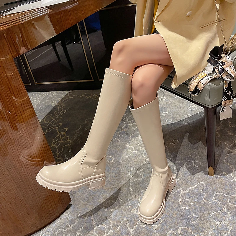 

Knight Boots 2022New High-top Fashion Boots Thick Heel Thick Bottom Round Head Korean Version Flat Heel Thick Bottom Boots Women