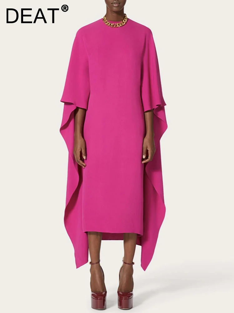 

[DEAT] Women Elegant Midi Dress Slit New Round Neck Half Sleeve Evening Party Dresses Fashion Spring Summer 2023 13DA3273
