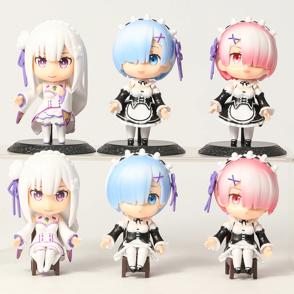 Model Figural Re:ZERO Starting Life In Another World Emilia Rem Ram Figures Anime Dolls Decorations Toy Gift 6pcs/set