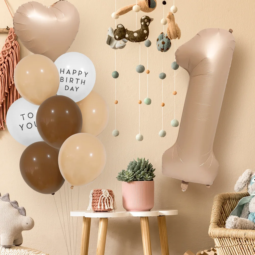 

1Set Caramel Color Balloons 18inch Heart 40inch Number Balloon for Kids Happy Birthday Party Decoration Baby Shower Supply