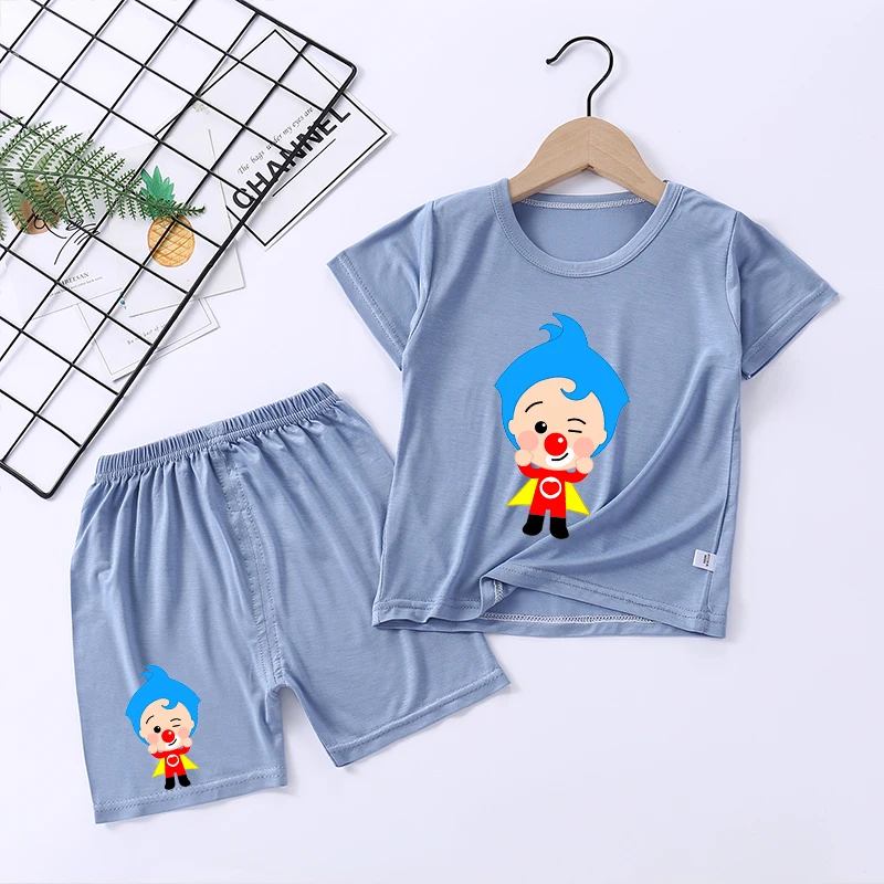 Фото Детские пижамы Plims Clown: комплекты домашней одежды, футболка и брюки, мультяшный аниме-дизайн, низкая посадка, летняя ночная рубашка для мальчиков №1