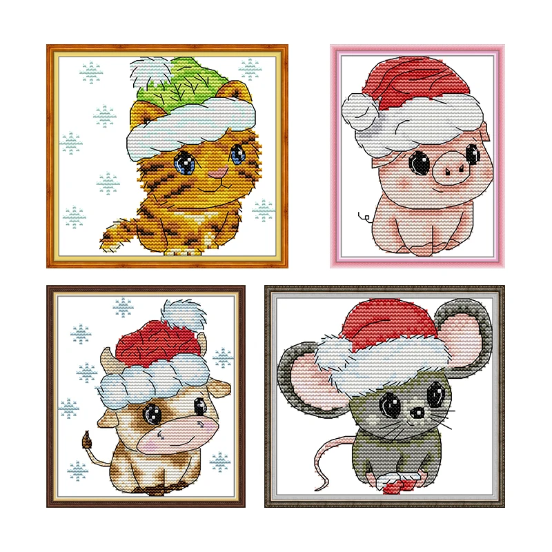 

Animal Santa Hat Calf Counted 11ct 14ct Cross Stitch Sits DIY Set DIY Cross-stitch Embroidery Needlework Home Deco Crafts