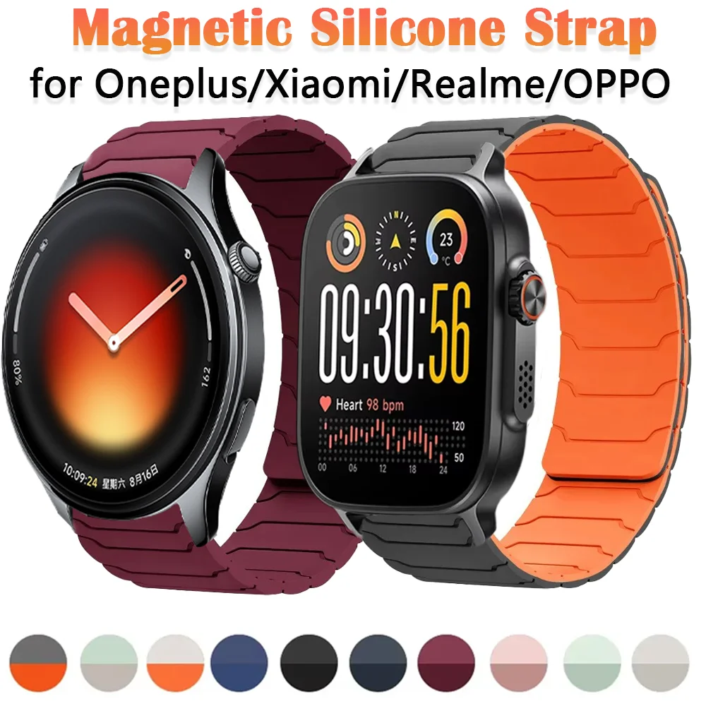 Фото Мягкий силиконовый ремешок 20 мм 22 мм для Oneplus Watch 4 3 Lite, Xiaomi Watch 5 S5-4-3-2, магнитный браслет Realme Watch 5 S, OPPO S X3-2 №1