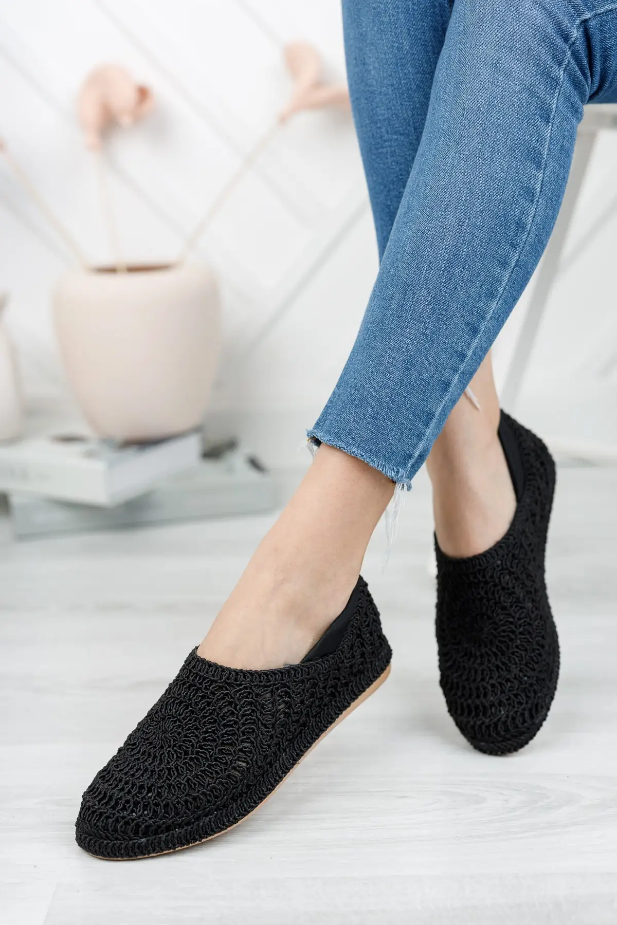 

Women Flats Shoes Black Straw Fashion Flats For Ladies Casual Shoes Elegant Flat Footwear Summer Ladies Shoes