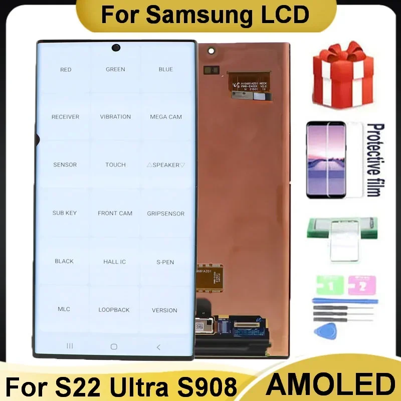 6 8 &quotAMOLED для Samsung Galaxy S22 Ultra 5G ЖК-дисплей SM-S908B SM-S908B/DS S908U S908 Дисплей Сенсорный экран