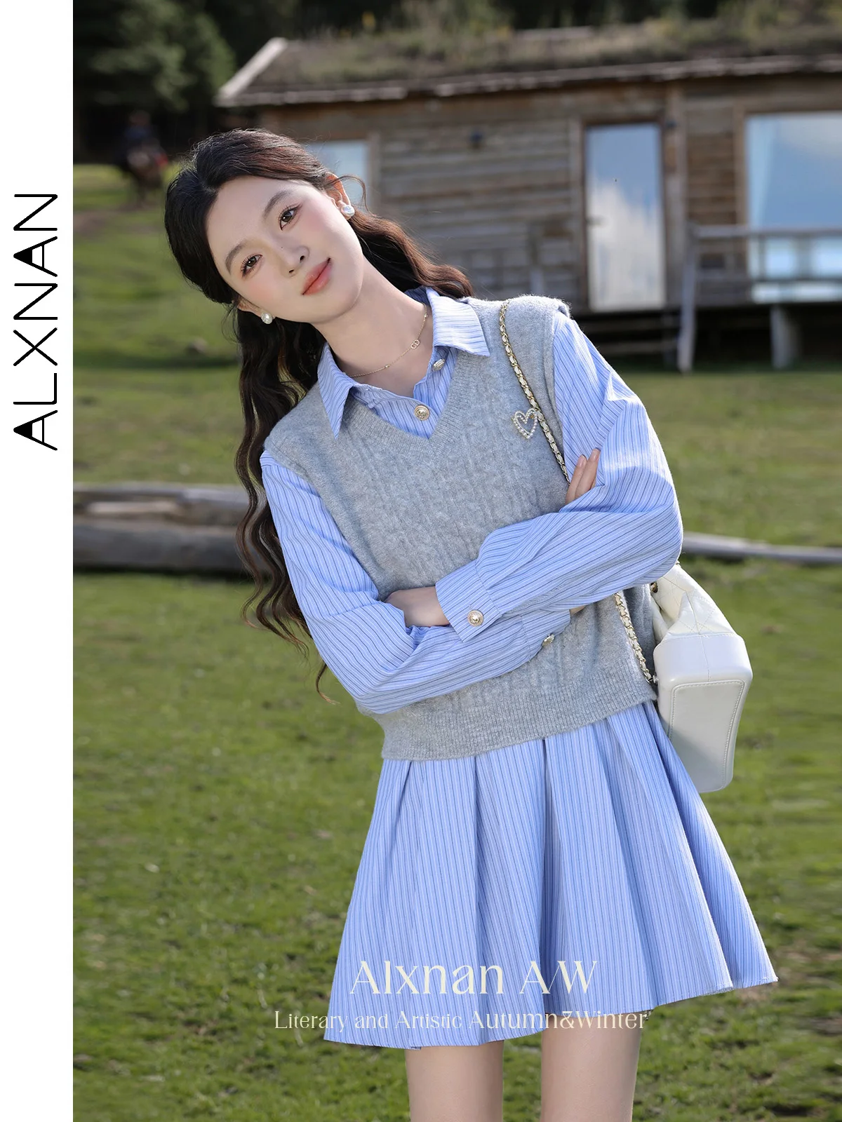 ALXNAN женский вязаный свитер в консервативном стиле модная металлическая брошь