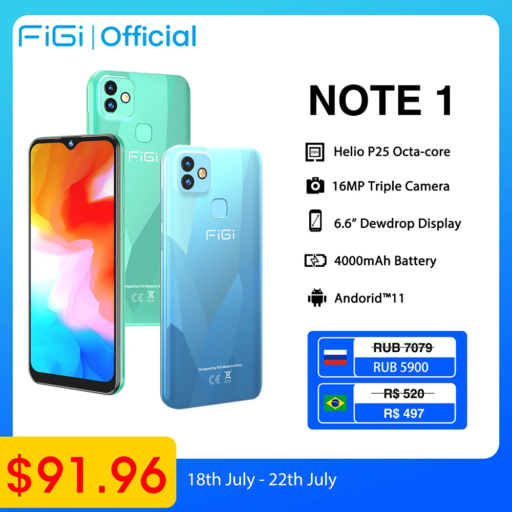 [IN STOCK]FIGI Note 1 Unlock Mobile phones 4GB 64GB 6.6inch Display Helio P25 Octa Core 4000mAh Battery Smartphone 13MP Cameras
