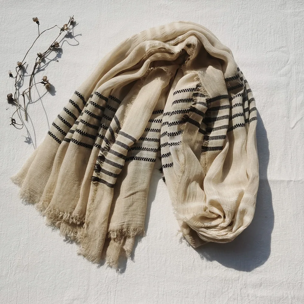 Новый Модный хлопковый льняной мужской шарф в полоску мужские зимние шарфы