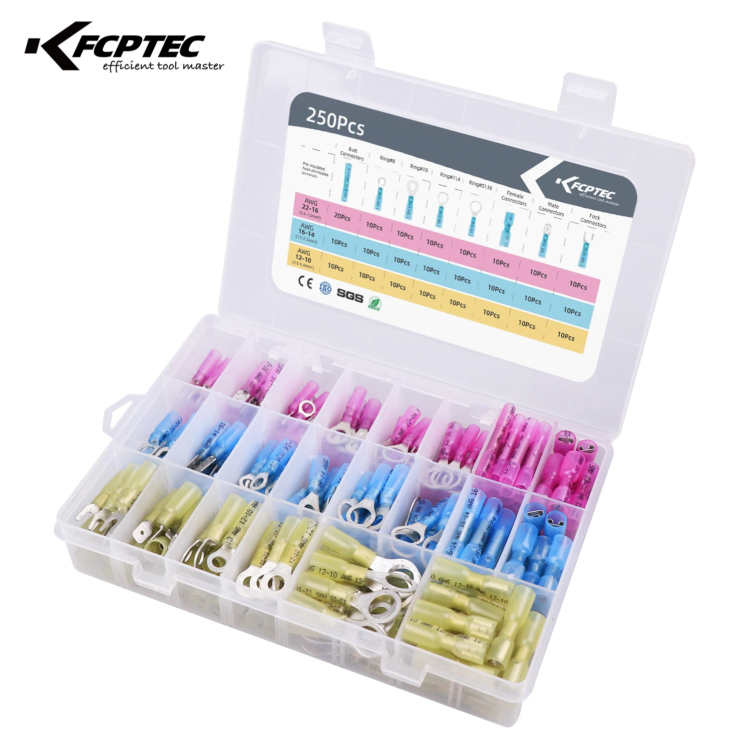 

250pcs Heat Shrink Cable Splice Marine Wire Electrical Connectors Kit Automotive Butt Insulated Ring Spade Fork Crimp Terminals
