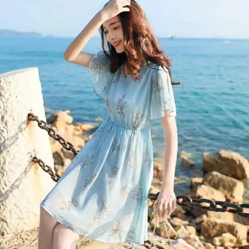 Женское платье шифоновое шелковое мягкое с цветочным принтом для женщин