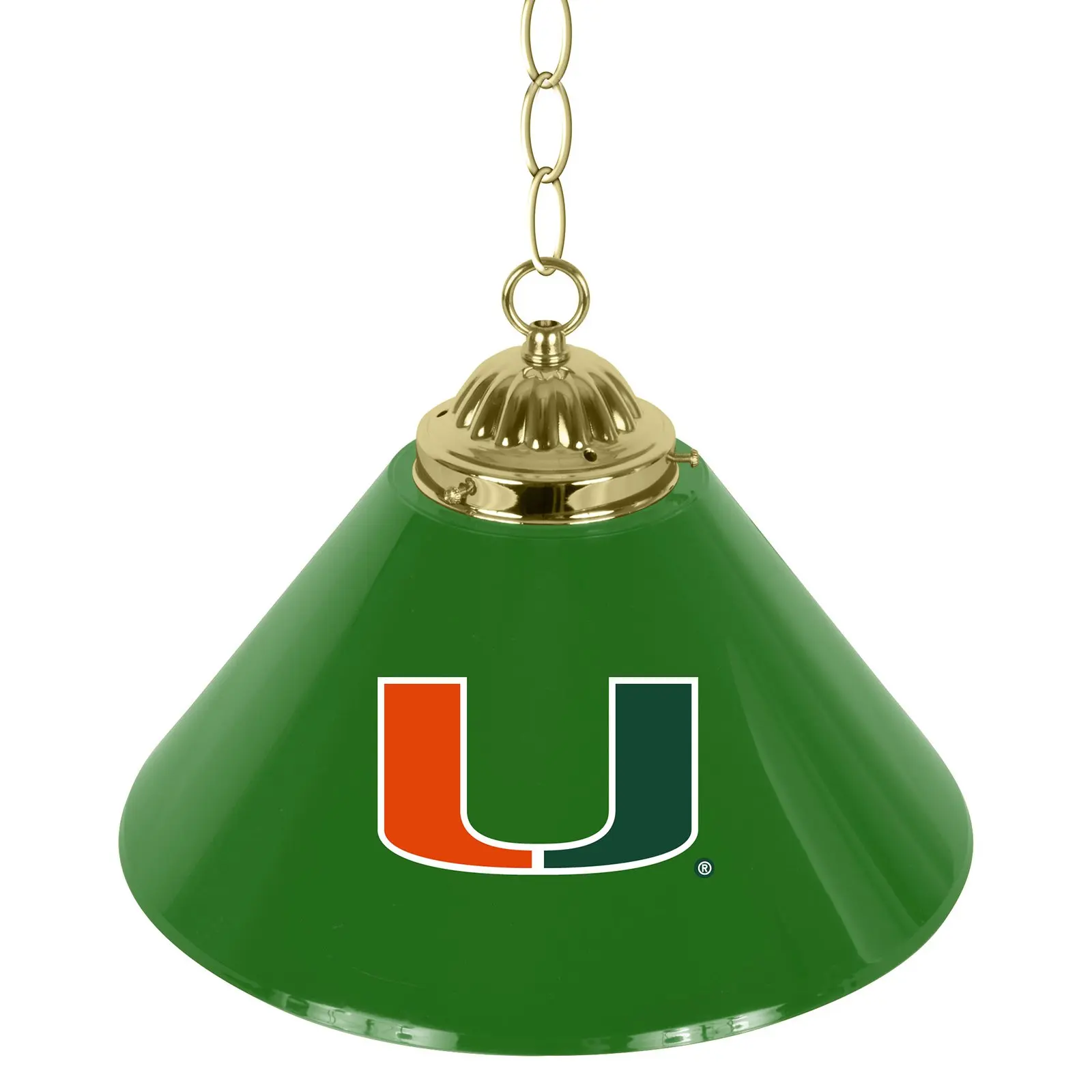 

University of Miami Single Shade Brass Lamp, 14"