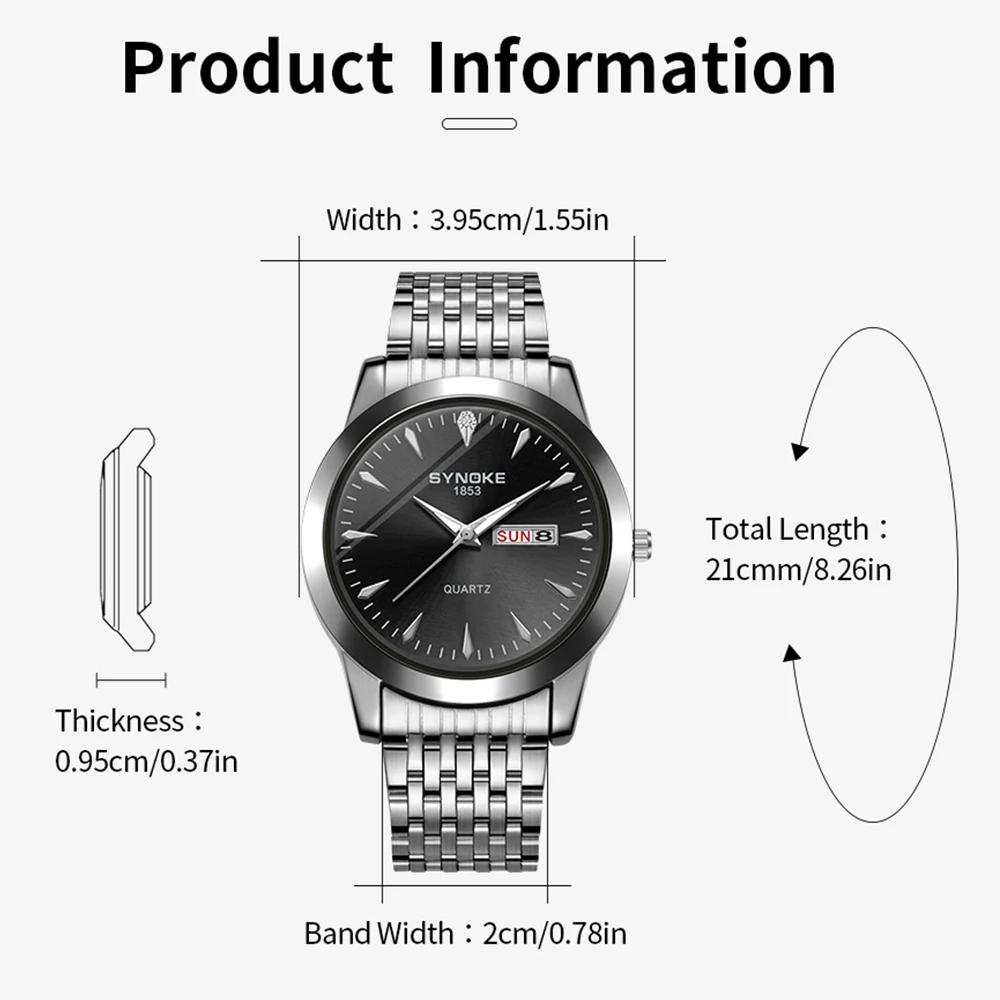 Часы наручные SYNOKE Мужские кварцевые брендовые водонепроницаемые с датой из