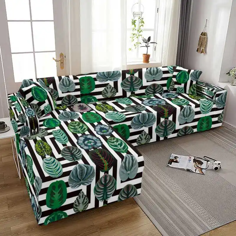 

Elastic Sofa Cover 3D Plant Printed Stretch Sofa Cover Sofa Covers for Living Room 1/2/3/4 Seat Chaise Couch Covers for L Shaped