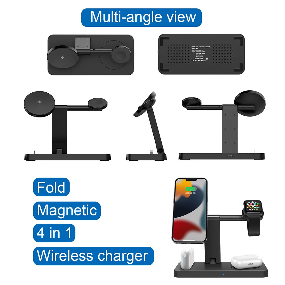 Najtaniej 4 W 1 15W Składana Magnetyczna Bezprzewodowa ładowarka Do IPhone 12 13 14 Pro Max 11 Qi Szybka Podstawka ładująca Do Apple Airpods 3 IWatch 8