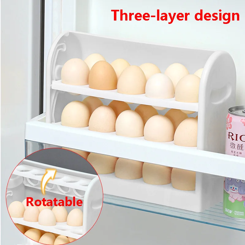 

30 Grids Fridge Egg Storage Box Rotating Fridge Eggs Organizer Container Case Eggs Holder Tray Dispenser Kitchen Storage Boxes