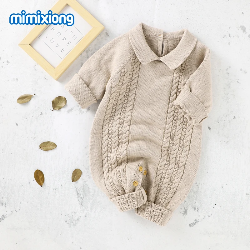 

Autumn Baby Boys Rompers Clothes Winter Turtle Neck Long Sleeve Knitted Newborn Infant Cotton Jumpsuits Playsuits Toddler Outfit