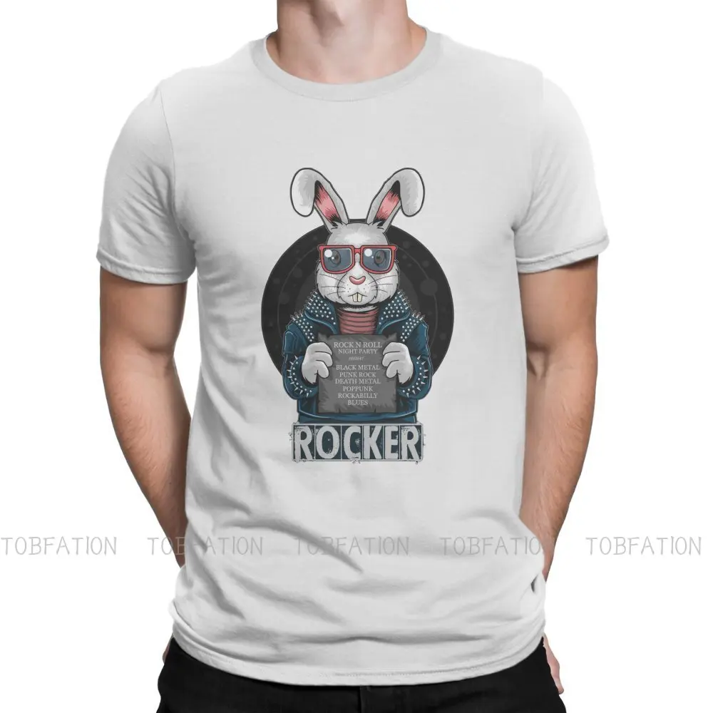 

Rabbit Rock Roll Bunny Artwork Round Collar TShirt Popularity Trend Pure Cotton Basic T Shirt Man's Clothes Fashion Oversized