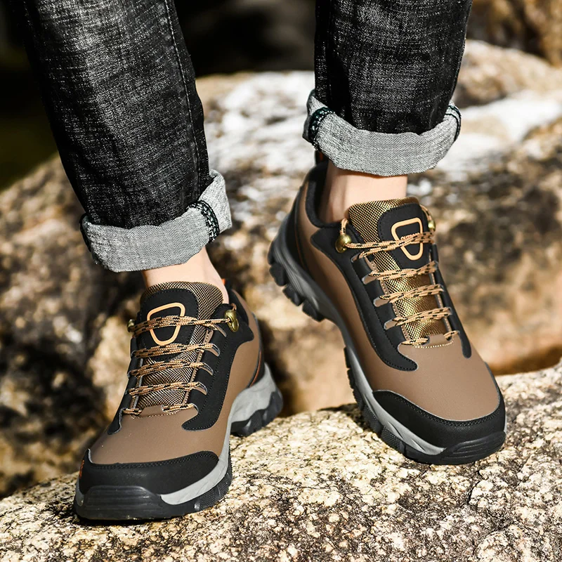 HIKEUP Men Hiking Shoes Mesh Fabric Climbing Shoes Outdoor Trekking Sneakers For Men Rubber Sole Factory Outlet