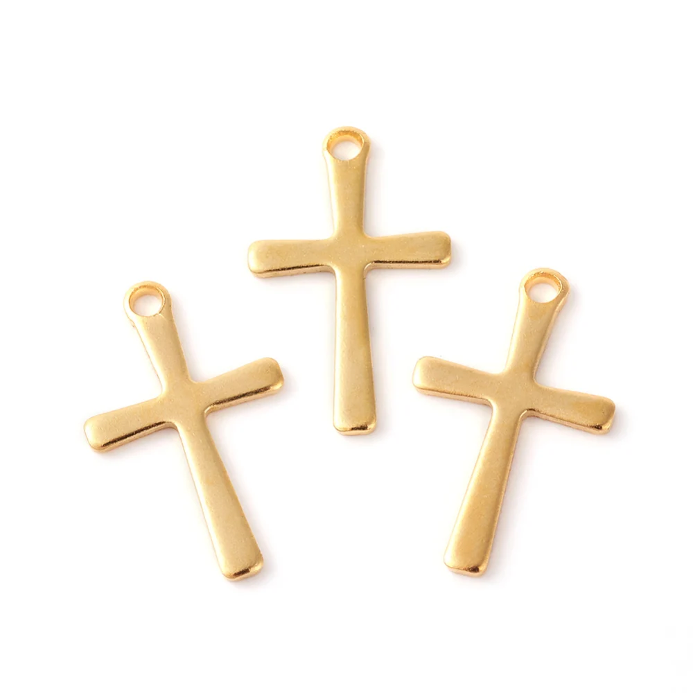 

10PCS 201 Stainless Steel Pendants Cross Golden 15.5x9.5x0.8mm Hole: 1.2mm