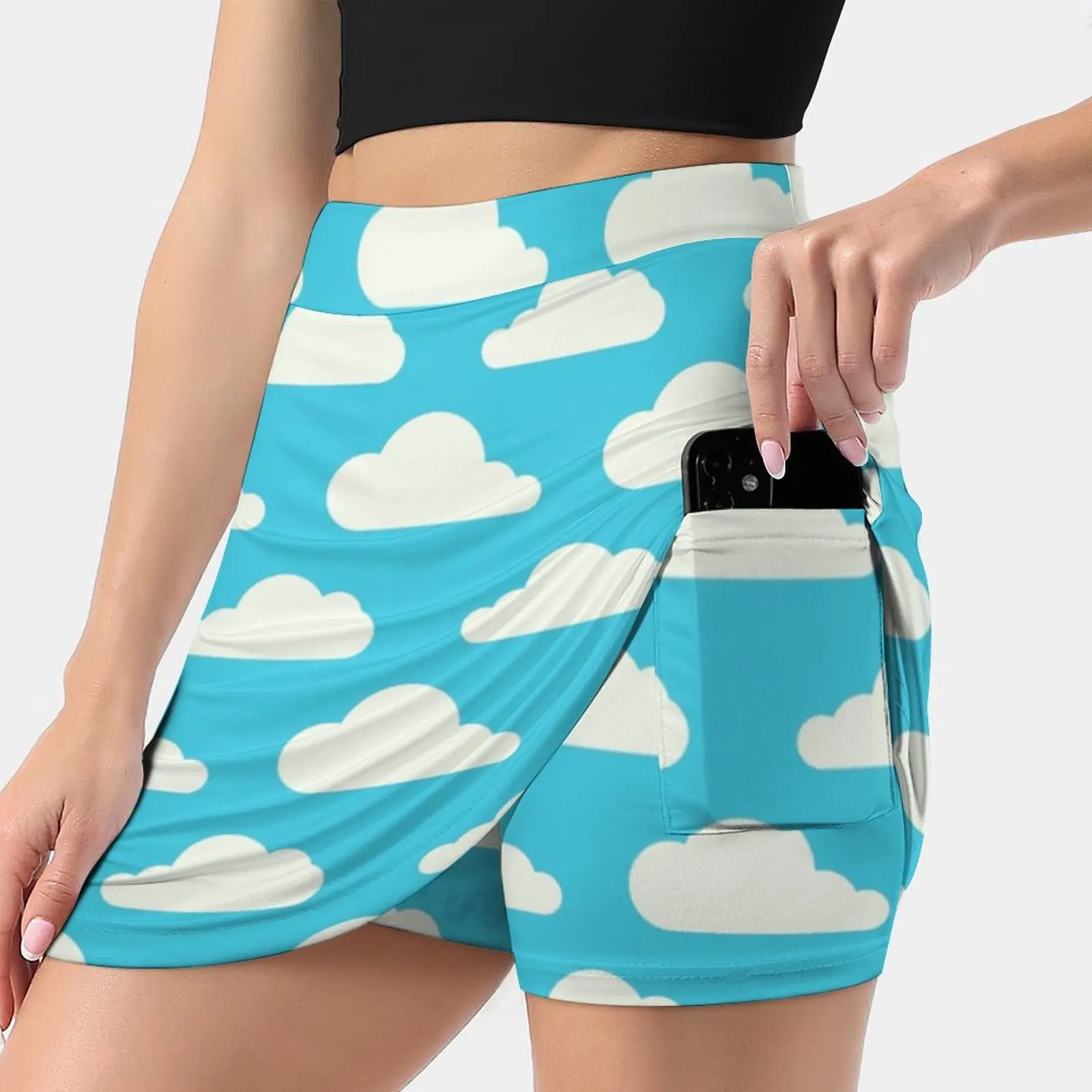 

Новинка, женские юбки с пушистыми облаками, Двухслойное короткое платье с принтом, Спортивная мини-юбка, милая облачная голубая Минималисти...