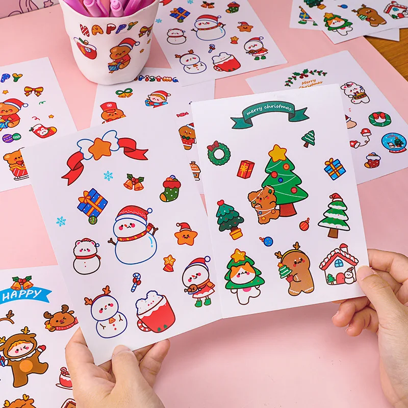 

6pcs/lot Christmas Sticker Winter Bear Animal Shape Colorful Classroom Kids Party Favor Stationary for Gift Cute School Supplies