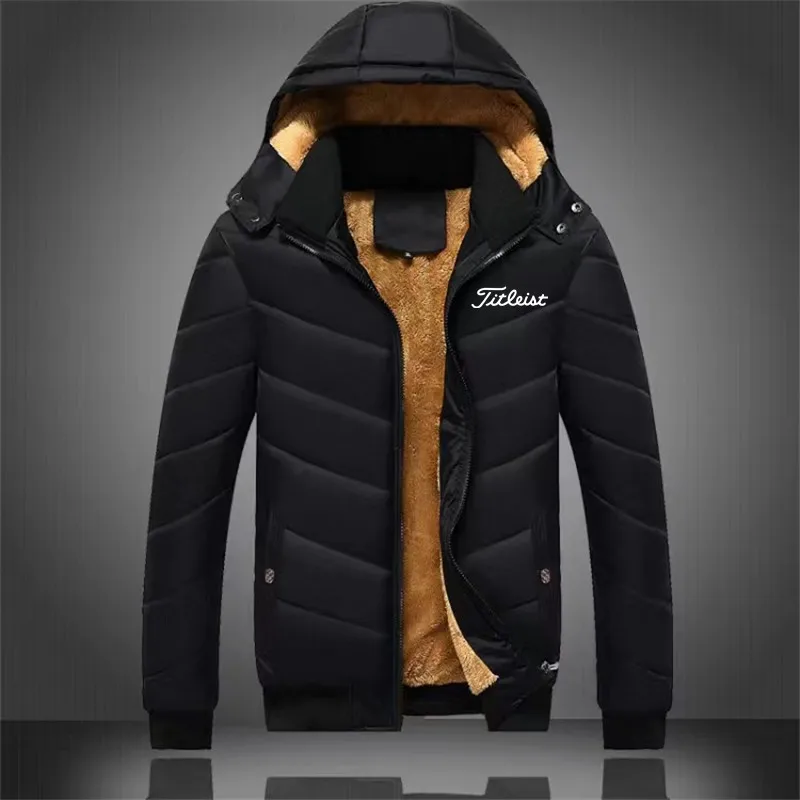 

Men Winter Down Jacket Fur Warm Cotton Coat Business Casual thick Jackets Slim Golf Wear Men's Stand-up collar Hooded Man Jacket