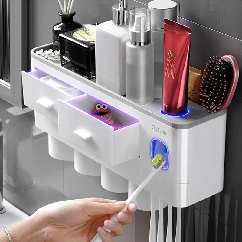 

Toothbrush Holder Bathroom Accessories Organizer Sets Automatic Toothpaste Dispenser Wall Mount Rack Tools Set Toothpaste Holder
