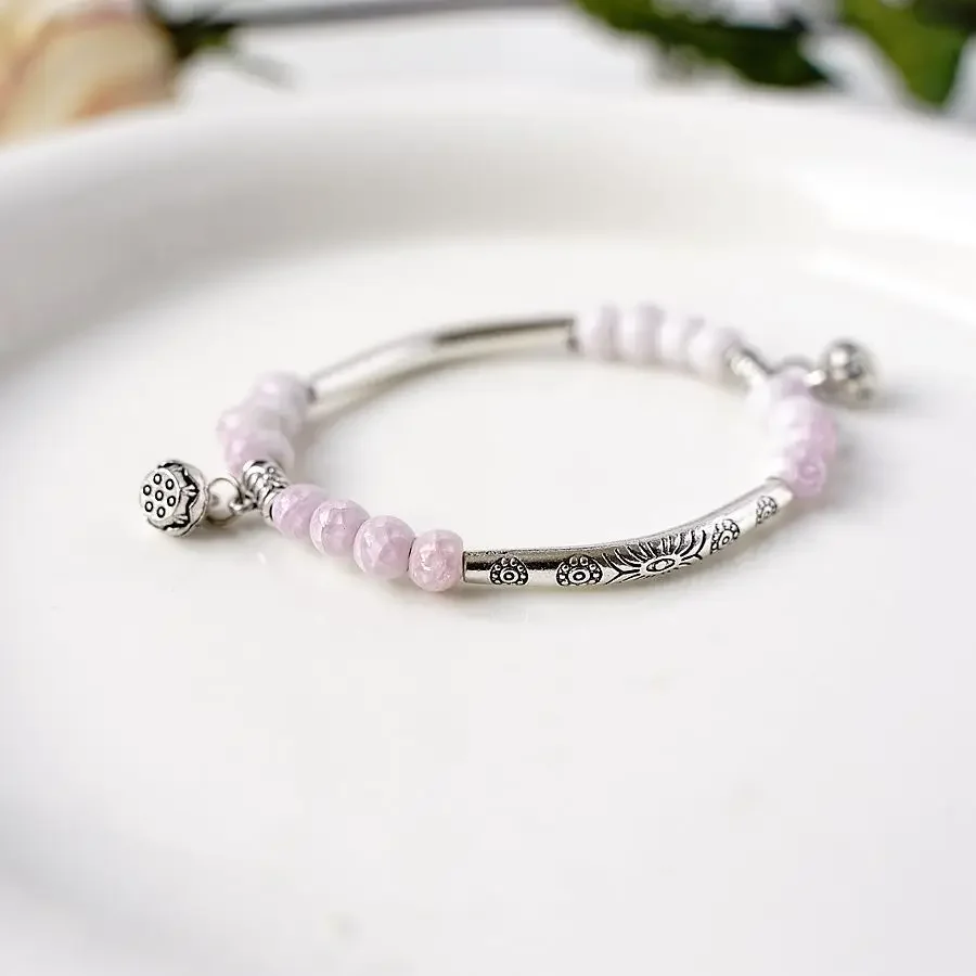 New Creative Lotus Handmade Ceramic Forest Bracelet National Style Pendant Classic Chinese Wholesale