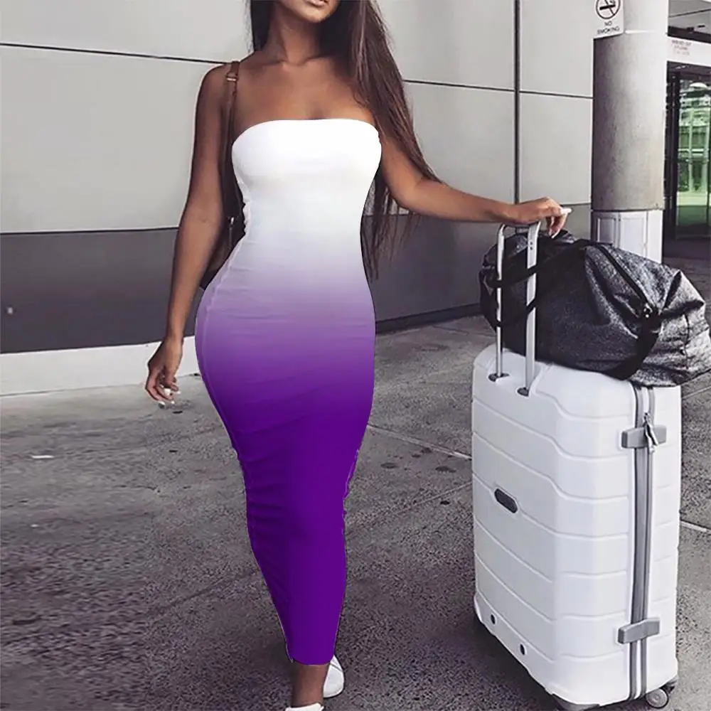 

KYKU Brand Gradient Dress Women Colour Vestido Sexy Solid Color 3d Print Purple Sundress Womens Clothing Casual Sleeveless Tunic