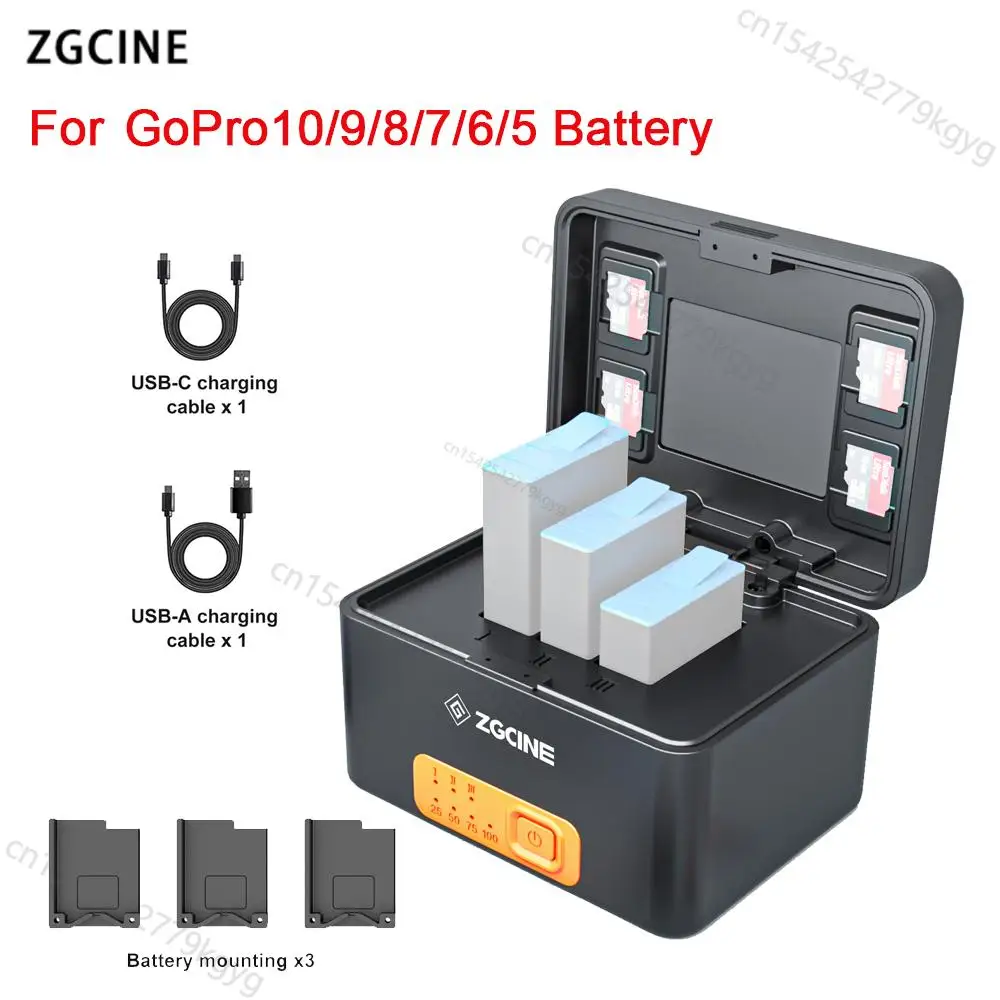 

ZGCINE ZG-G10 Charging Box Case For GoPro Hero 10 9 8 7 6 5 Action Sports Camera 10400mAh Battery Charge Storage Box Accessories