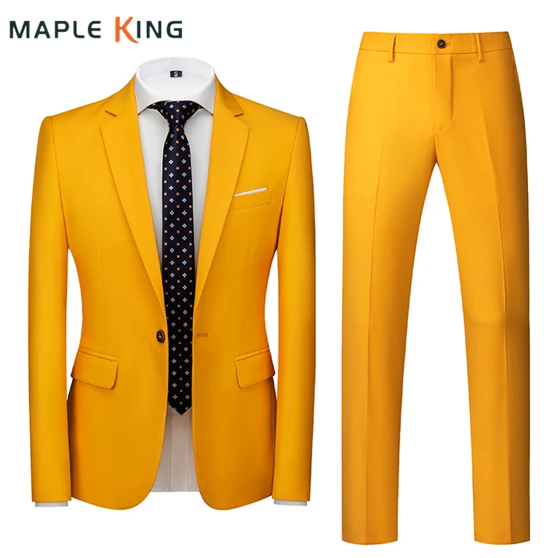 2Pcs Yellow Wedding Suits For Men Blazer Classic Elegant Social Business Blazer+Pants Suits Sets Mens Party Formal Dress Jackets