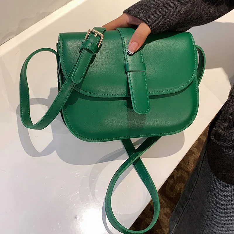 

New Simple Ladies Saddle Bag Solid Color Leather Crossbody Shoulder Bags For Women Fashion Luxury Female Handbags and Purses