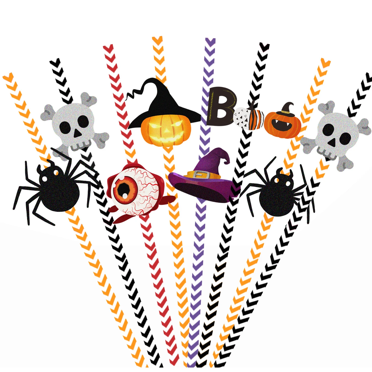 

24pcs Halloween Decorative Straws Disposable Pumpkin Bat Spider Paper Drinking Straws For Kids Party Birthday Decor Supplies