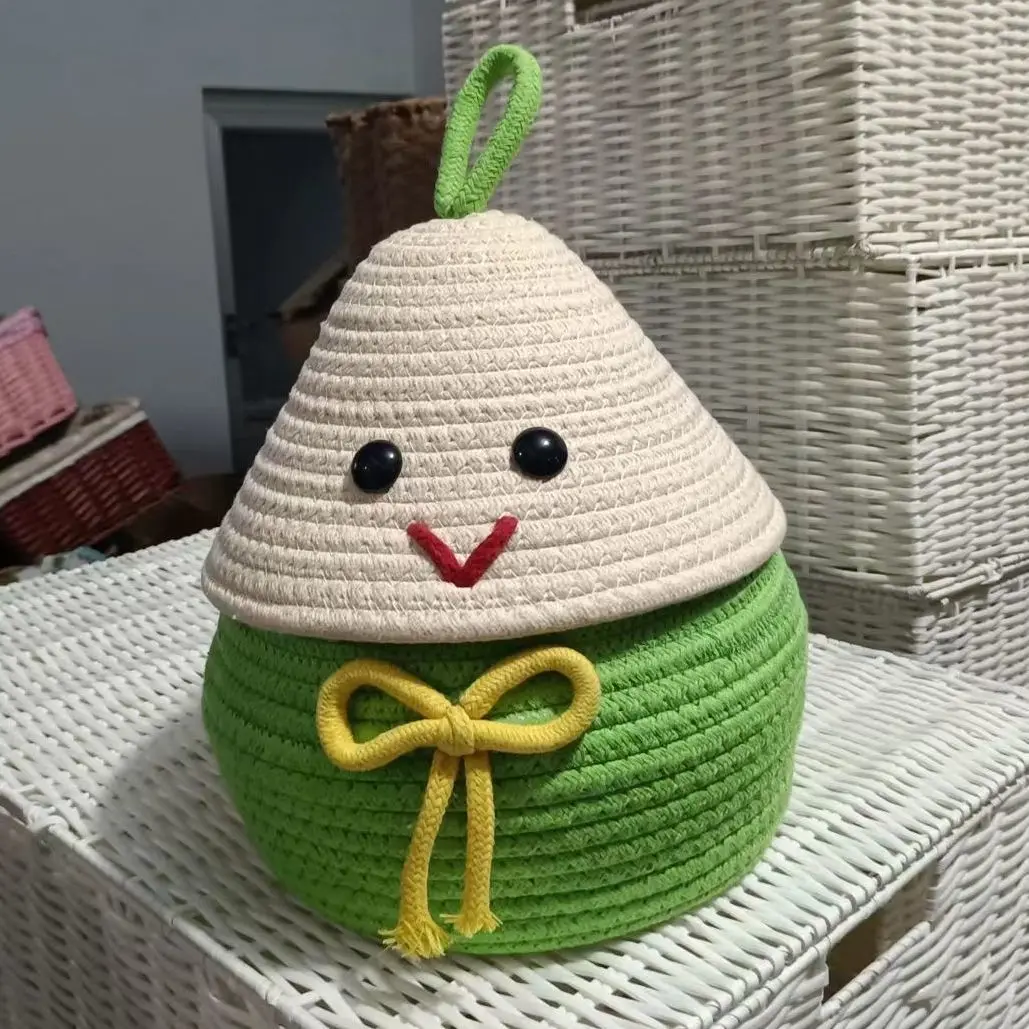 

Cute Hand-Woven Dustproof Storage Baskets Sundries Toy Snacks Container Organizer Desktop Cotton Rope Storages Basket Home Decor