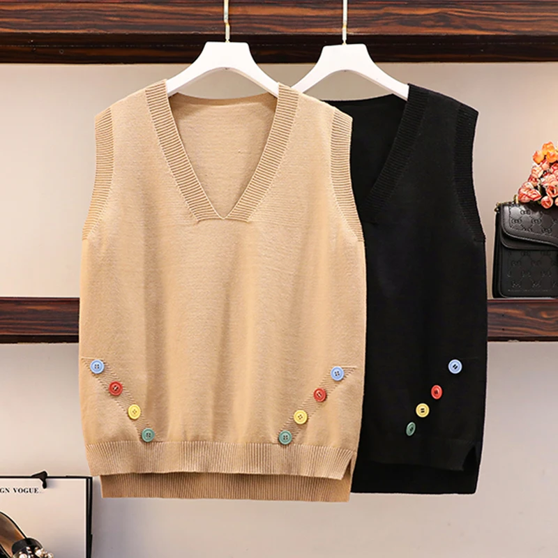 

Black Khaki V Neck Vests Korean Harajuku Spring Autumn Winter Knitted Vintage Pullover Fashion Women'S Sweaters 2022 Female